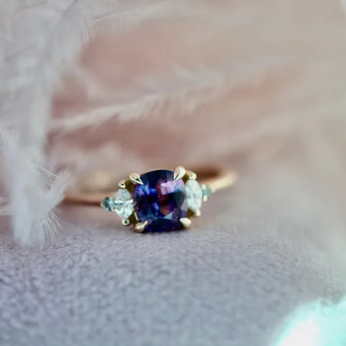 Rings Made By Gem Breakfast Cosmic Sundae PurpleBlue Bi Color Cushion Cut Sapphire Ring