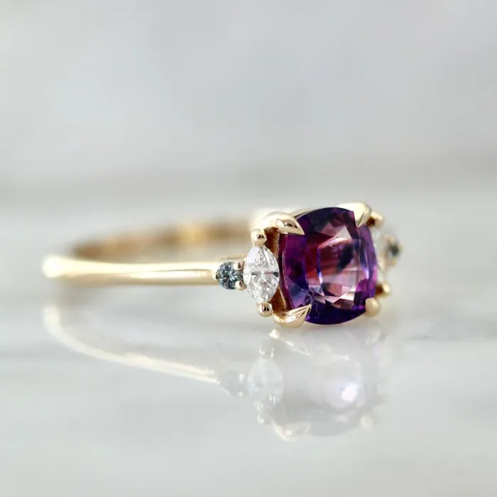 Rings Made By Gem Breakfast Cosmic Sundae PurpleBlue Bi Color Cushion Cut Sapphire Ring