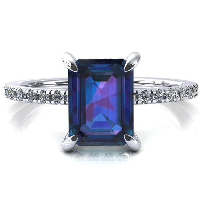Rings Mayeli Emerald Alexandrite 4 Claw Prong Micro Pave Diamond Sides Engagement Ring Fire Brilliance Rings Mayeli Emerald Alexandrite 4 Claw Prong Micro Pave Diamond Sides Engagement Ring Fire Brilliance