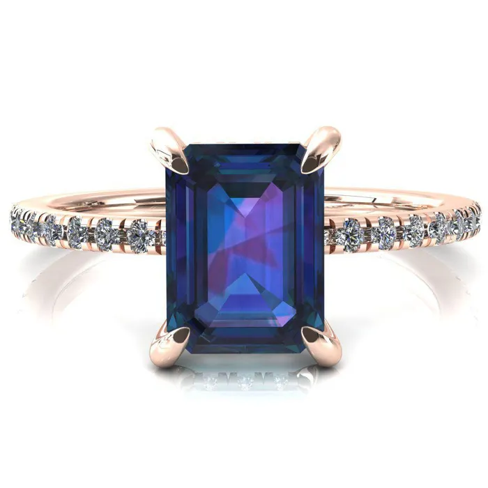 Rings Mayeli Emerald Alexandrite 4 Claw Prong Micro Pave Diamond Sides Engagement Ring Fire Brilliance 