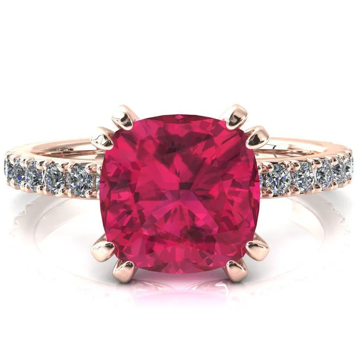 Rings Nefili Cushion Ruby 4 Double Prong 58 Eternity Diamond French Pave Engagement Ring Fire Brilliance 
