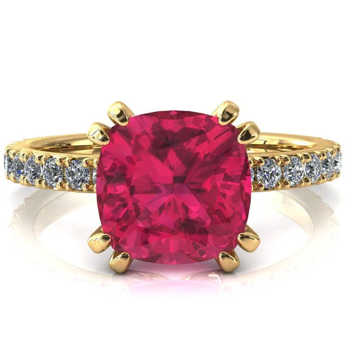 Rings Nefili Cushion Ruby 4 Double Prong 58 Eternity Diamond French Pave Engagement Ring Fire Brilliance 
