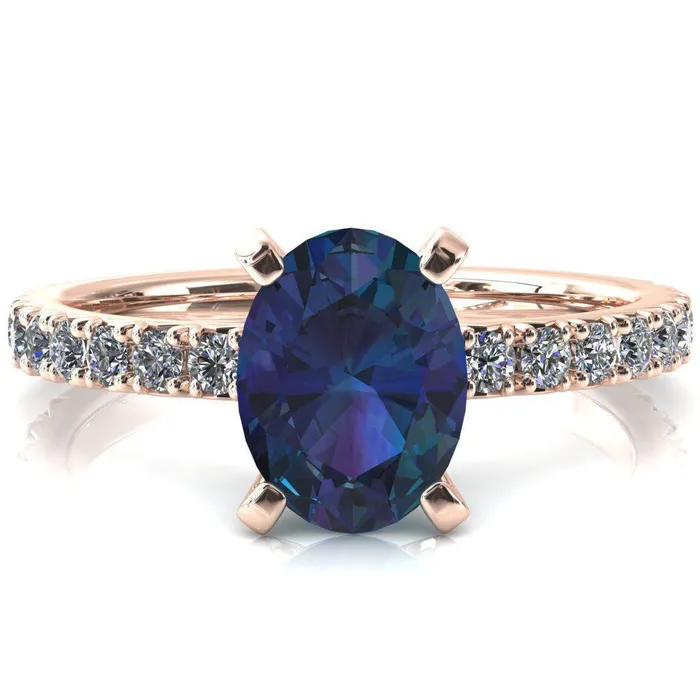 Rings Nefili Oval Alexandrite 4 Prong 58 Eternity Diamond French Pave Engagement Ring Fire Brilliance 