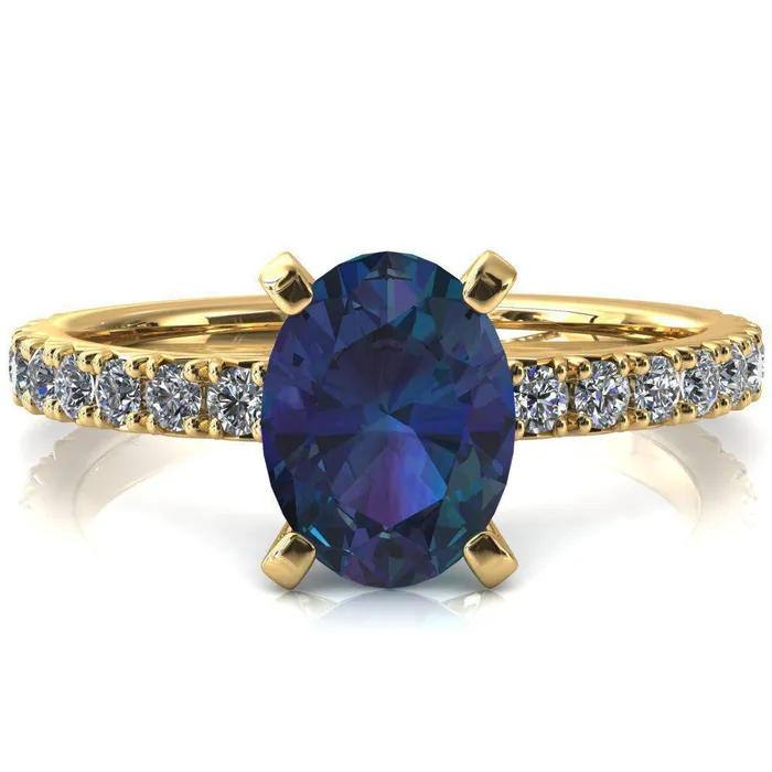 Rings Nefili Oval Alexandrite 4 Prong 58 Eternity Diamond French Pave Engagement Ring Fire Brilliance 