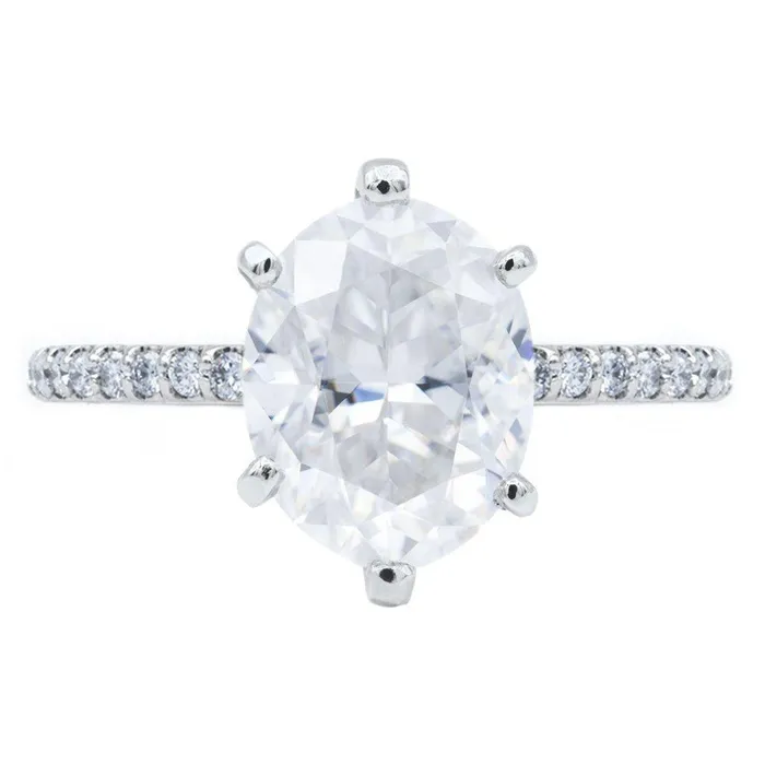 Rings Oval Crushed Ice Moissanite 6 Prongs Diamond Accent Ice Solitaire Ring Fire Brilliance Rings Oval Crushed Ice Moissanite 6 Prongs Diamond Accent Ice Solitaire Ring Fire Brilliance