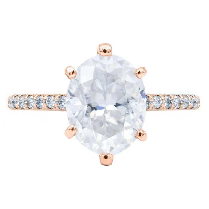 Rings Oval Crushed Ice Moissanite 6 Prongs Diamond Accent Ice Solitaire Ring Fire Brilliance 