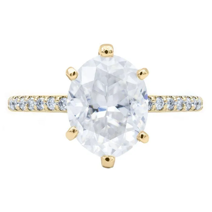 Rings Oval Crushed Ice Moissanite 6 Prongs Diamond Accent Ice Solitaire Ring Fire Brilliance 
