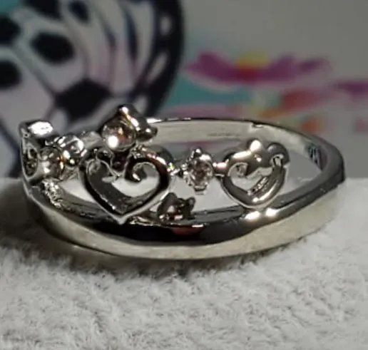 Rings R222 Silver Tiara Heart Design Ring Alice