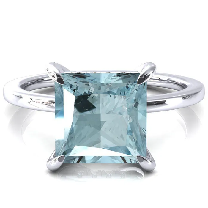 Rings Rosy Princess Aqua Blue Spinel 4 Claw Prong Single Rail Micropave Engagement Ring Fire Brilliance Rings Rosy Princess Aqua Blue Spinel 4 Claw Prong Single Rail Micropave Engagement Ring Fire Brilliance