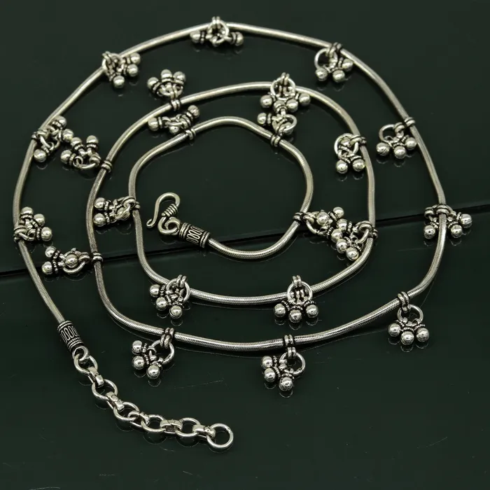 Rings TRIBAL ORNAMENTS 34 to 36 925 sterling silver handmade vintage design customized snake belly chain amazing hanging drops waist chain wedding jewelry wch08