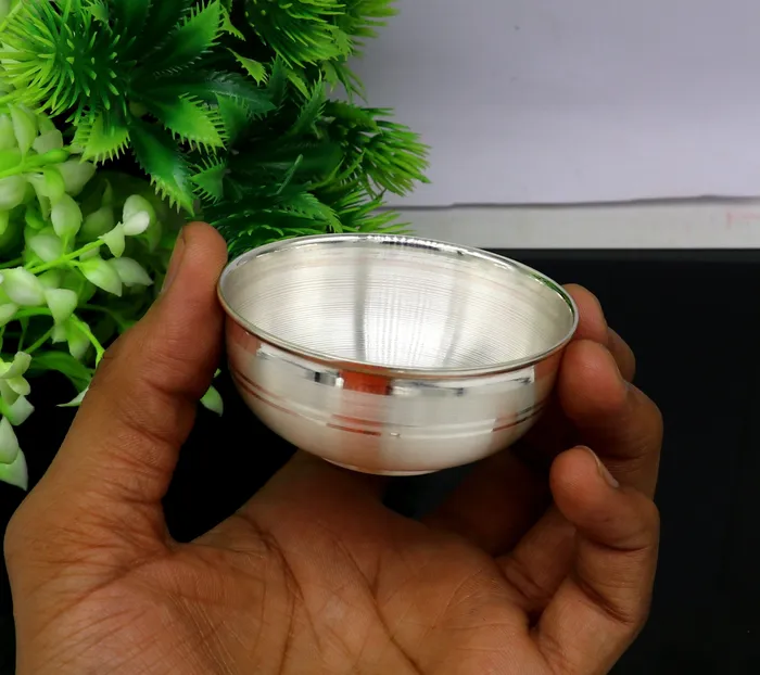 Rings TRIBAL ORNAMENTS 999 fine silver bowlTray set silver vessel silver baby utensils silver puja article gifting utensils from india sv115