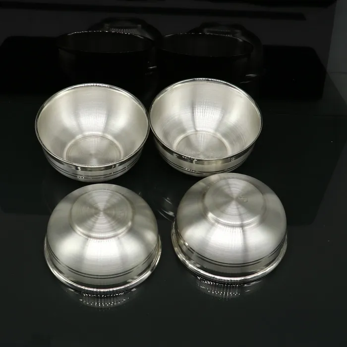 Rings TRIBAL ORNAMENTS 999 fine silver bowlTray set silver vessel silver baby utensils silver puja article gifting utensils from india sv115