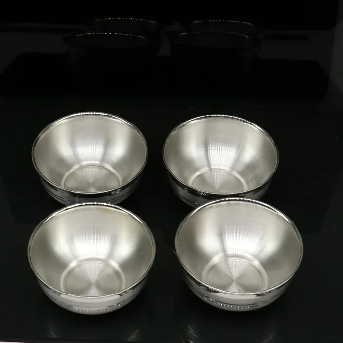 Rings TRIBAL ORNAMENTS 999 fine silver bowlTray set silver vessel silver baby utensils silver puja article gifting utensils from india sv115