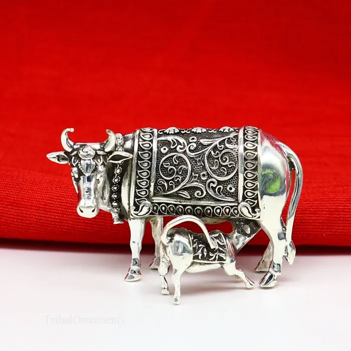 Rings TRIBAL ORNAMENTS Divine cow with calf 925 sterling silver vintage Nakshi work design Kamdhenu cow deitys cow wishing cow silver worshipping puja stb120 Rings TRIBAL ORNAMENTS Divine cow with calf 925 sterling silver vintage Nakshi work design Kamdhenu cow deitys cow wishing cow silver worshipping puja stb120