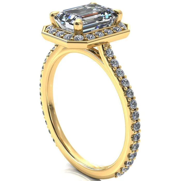 Rings Valma Emerald Moissanite Floating Diamond Halo and Sides Ring Fire Brilliance 