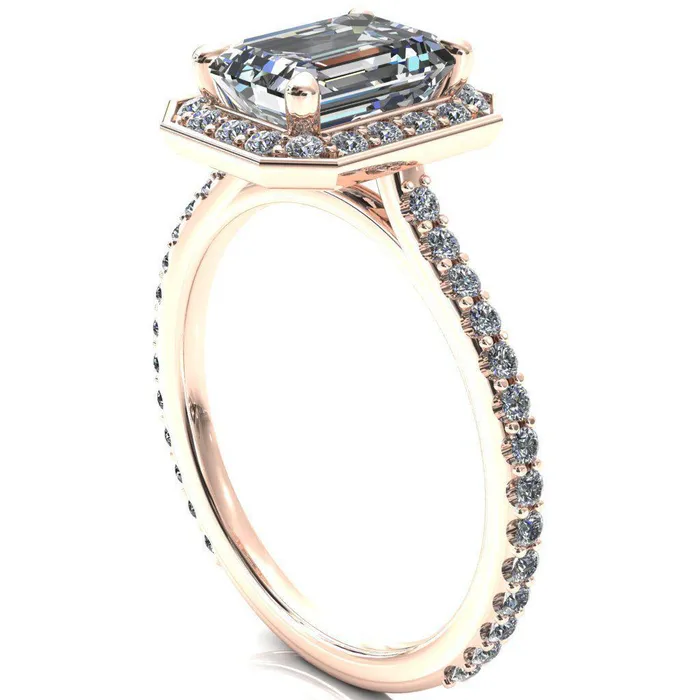 Rings Valma Emerald Moissanite Floating Diamond Halo and Sides Ring Fire Brilliance 