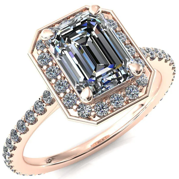 Rings Valma Emerald Moissanite Floating Diamond Halo and Sides Ring Fire Brilliance 