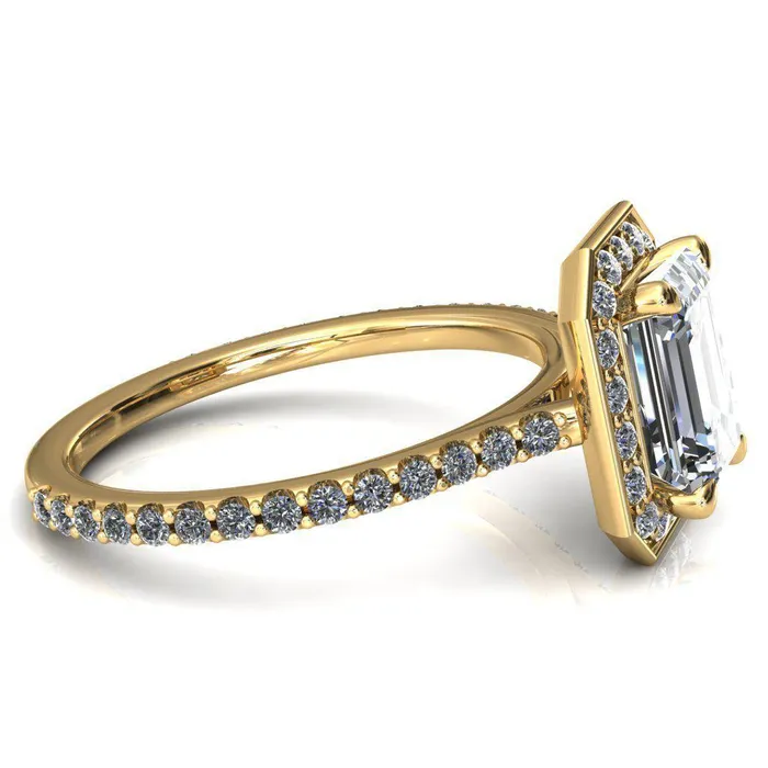 Rings Valma Emerald Moissanite Floating Diamond Halo and Sides Ring Fire Brilliance 
