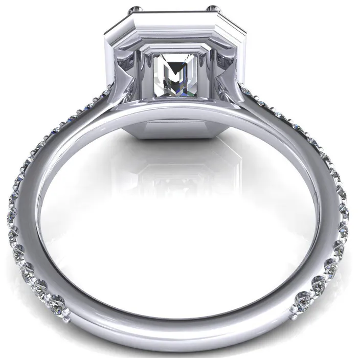 Rings Valma Emerald Moissanite Floating Diamond Halo and Sides Ring Fire Brilliance 