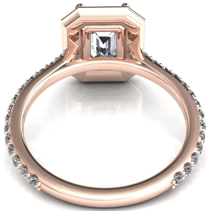 Rings Valma Emerald Moissanite Floating Diamond Halo and Sides Ring Fire Brilliance 