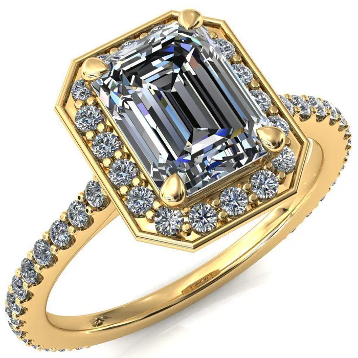 Rings Valma Emerald Moissanite Floating Diamond Halo and Sides Ring Fire Brilliance 