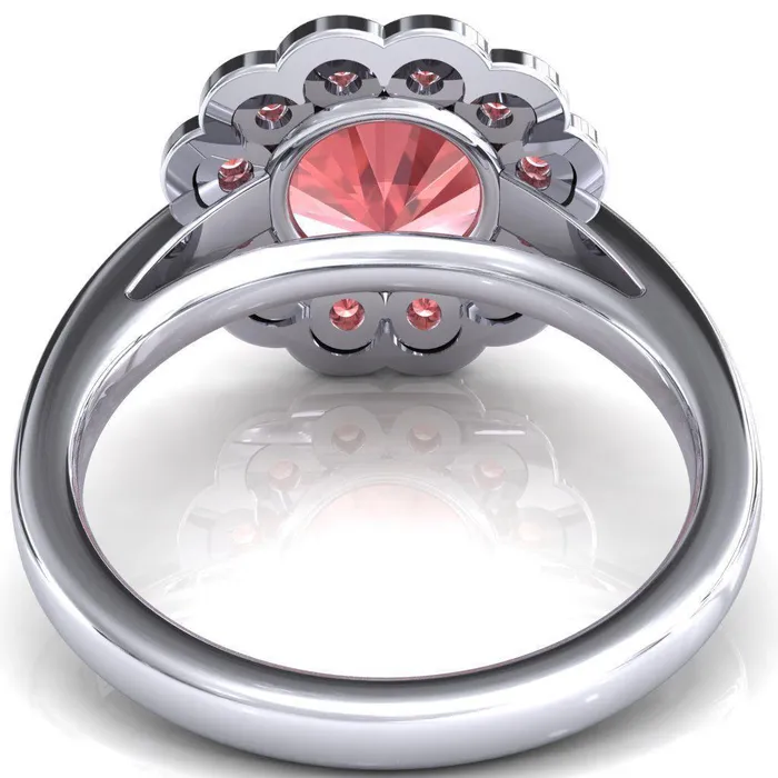 Rings Zinnia Round Padparadscha Sapphire 6 Prongs Milgrain Halo Accent Padparadscha Sapphire Ring Fire Brilliance 