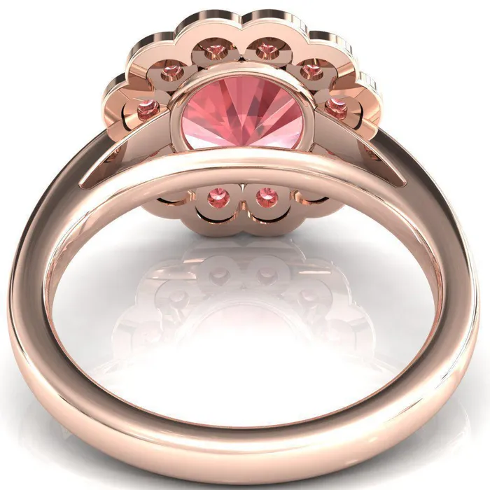 Rings Zinnia Round Padparadscha Sapphire 6 Prongs Milgrain Halo Accent Padparadscha Sapphire Ring Fire Brilliance 