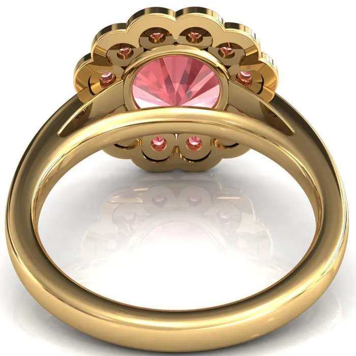 Rings Zinnia Round Padparadscha Sapphire 6 Prongs Milgrain Halo Accent Padparadscha Sapphire Ring Fire Brilliance 