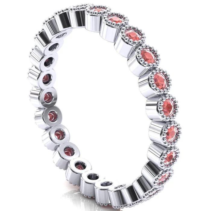 Rings Zinnia Round Padparadscha Sapphire 6 Prongs Milgrain Halo Accent Padparadscha Sapphire Ring Fire Brilliance 