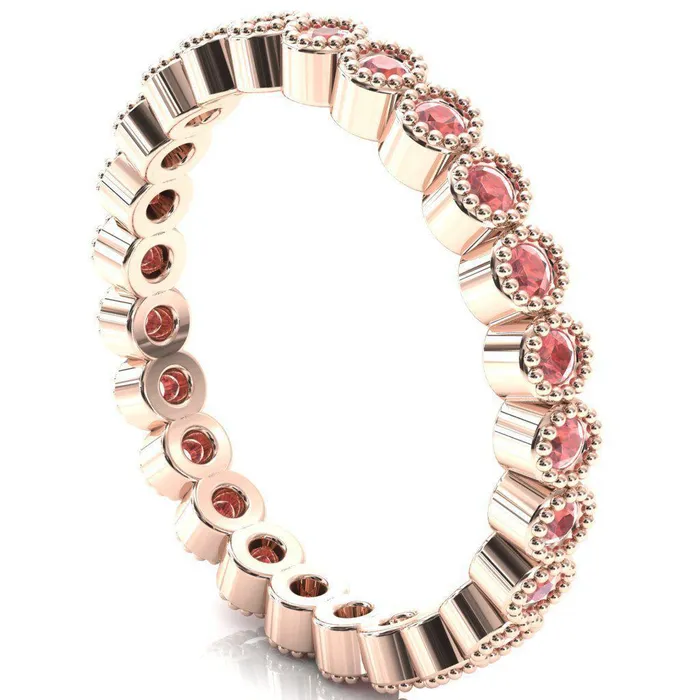 Rings Zinnia Round Padparadscha Sapphire 6 Prongs Milgrain Halo Accent Padparadscha Sapphire Ring Fire Brilliance 