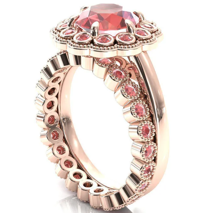 Rings Zinnia Round Padparadscha Sapphire 6 Prongs Milgrain Halo Accent Padparadscha Sapphire Ring Fire Brilliance 