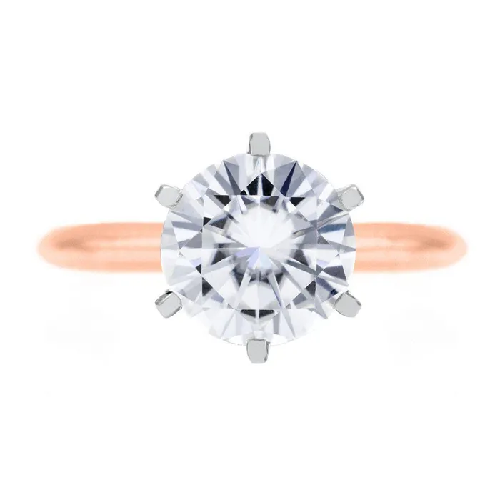 Round Center Stone 14K or 18K TwoTone Rose Gold Band and White Gold 6 Prongs Solitaire Ring Fire Brilliance Rings Round Center Stone 14K or 18K TwoTone Rose Gold Band and White Gold 6 Prongs Solitaire Ring Fire Brilliance Rings