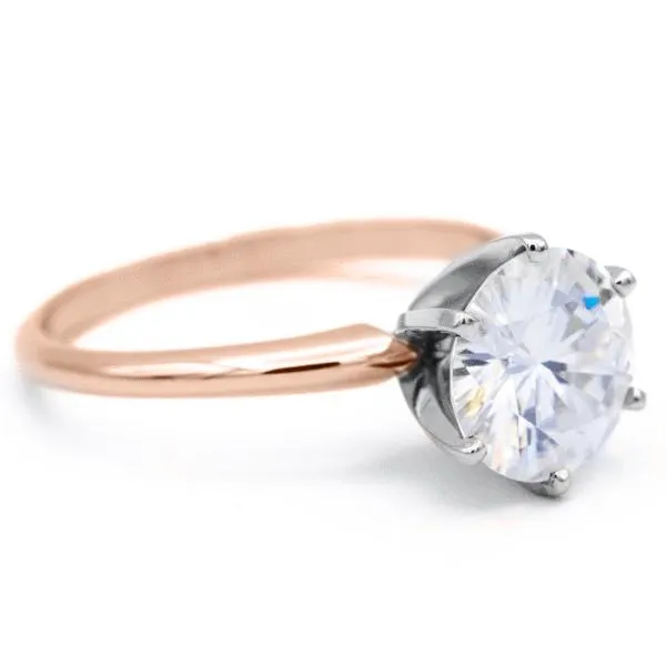 Round Center Stone 14K or 18K TwoTone Rose Gold Band and White Gold 6 Prongs Solitaire Ring Fire Brilliance Rings