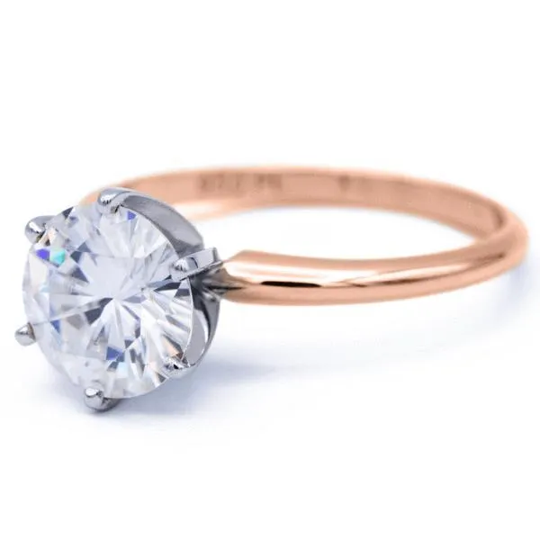 Round Center Stone 14K or 18K TwoTone Rose Gold Band and White Gold 6 Prongs Solitaire Ring Fire Brilliance Rings