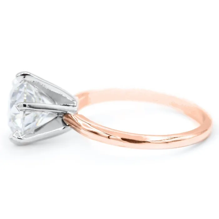 Round Center Stone 14K or 18K TwoTone Rose Gold Band and White Gold 6 Prongs Solitaire Ring Fire Brilliance Rings