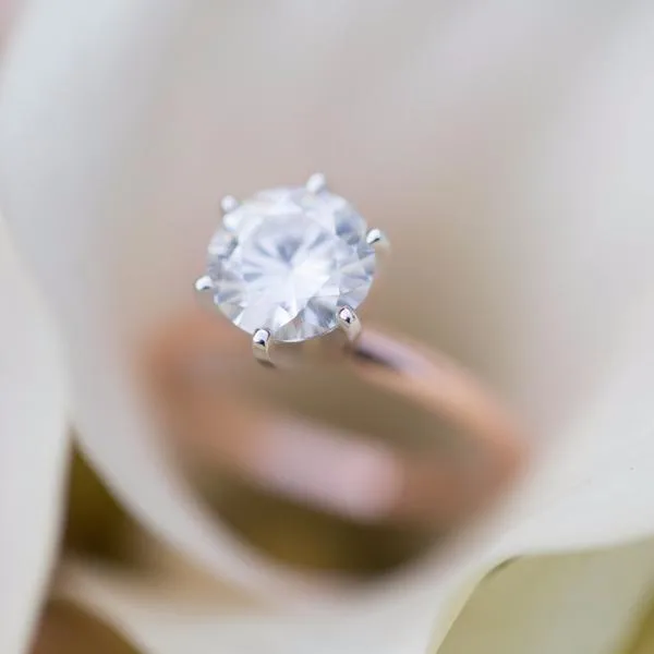 Round Center Stone 14K or 18K TwoTone Rose Gold Band and White Gold 6 Prongs Solitaire Ring Fire Brilliance Rings