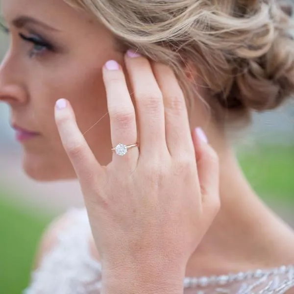 Round Center Stone 14K or 18K TwoTone Rose Gold Band and White Gold 6 Prongs Solitaire Ring Fire Brilliance Rings