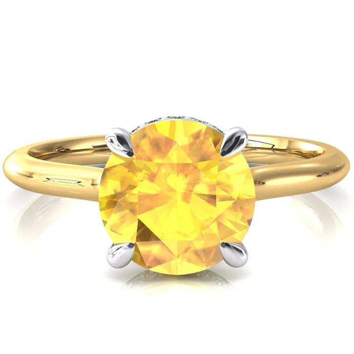 Secret Round Yellow Sapphire 4 Prong Floating Halo Engagement Ring Fire Brilliance Rings Secret Round Yellow Sapphire 4 Prong Floating Halo Engagement Ring Fire Brilliance Rings