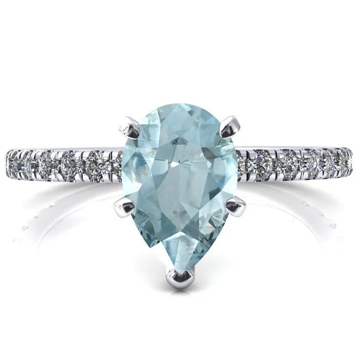Sicili Pear Aqua Blue Spinel 5 Prong 34 Micro Pave Diamond Engagement Ring Fire Brilliance Rings Sicili Pear Aqua Blue Spinel 5 Prong 34 Micro Pave Diamond Engagement Ring Fire Brilliance Rings