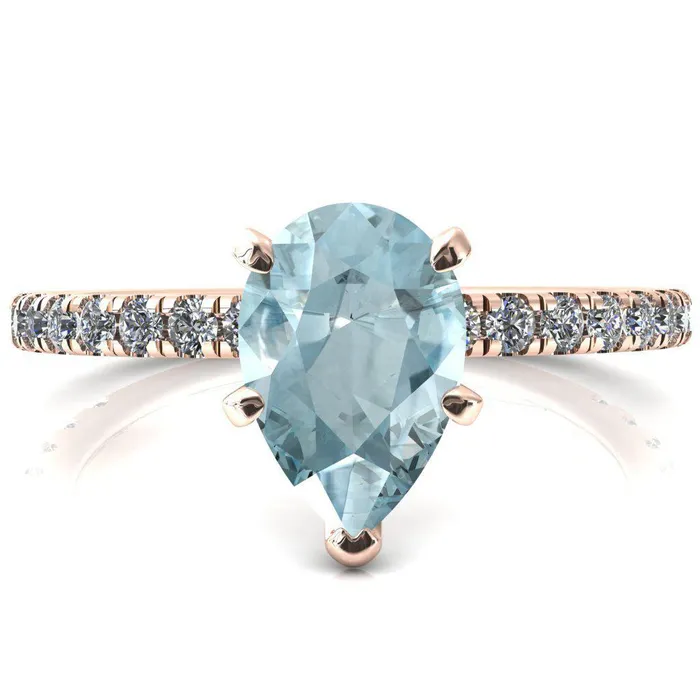 Sicili Pear Aqua Blue Spinel 5 Prong 34 Micro Pave Diamond Engagement Ring Fire Brilliance Rings