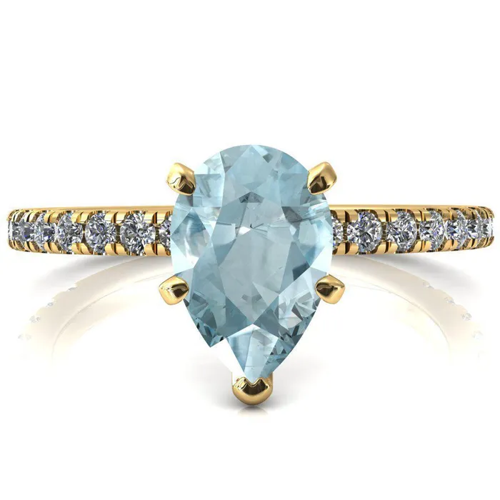 Sicili Pear Aqua Blue Spinel 5 Prong 34 Micro Pave Diamond Engagement Ring Fire Brilliance Rings
