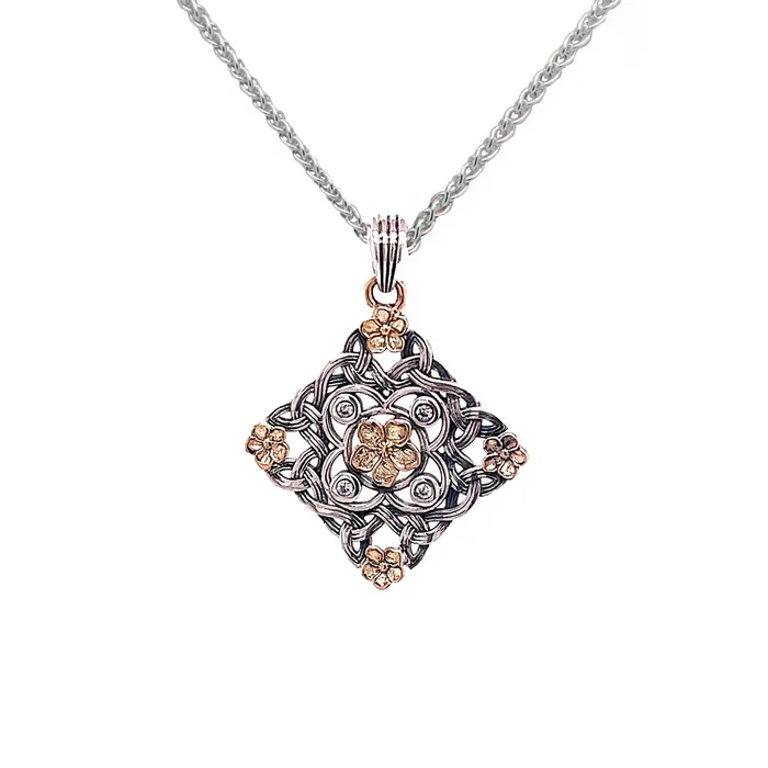 Silver 10K Gold FORGETMENOT Pendant with Cubic Zerconia Keith Jack Necklaces Silver 10K Gold FORGETMENOT Pendant with Cubic Zerconia Keith Jack Necklaces