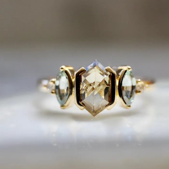 Snickerdoodle Champagne Hexagon Cut Diamond Ring Pilar Agueci Jewelry Rings