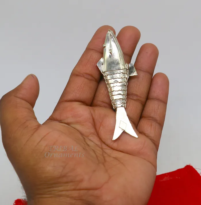Solid silver handmade silver fish Lord vishnu avatar Matsya Silver Puja Fish For Prosperity And Good Luck best collectible art su901 TRIBAL ORNAMENTS Necklaces