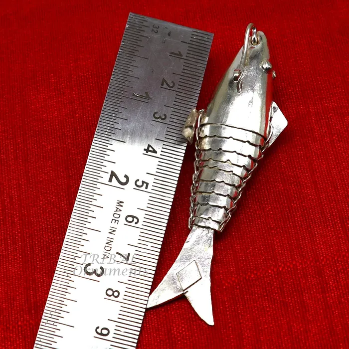 Solid silver handmade silver fish Lord vishnu avatar Matsya Silver Puja Fish For Prosperity And Good Luck best collectible art su901 TRIBAL ORNAMENTS Necklaces