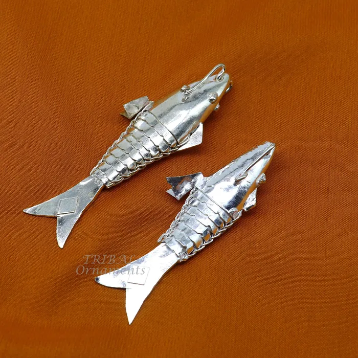 Solid silver handmade silver fish Lord vishnu avatar Matsya Silver Puja Fish For Prosperity And Good Luck best collectible art su901 TRIBAL ORNAMENTS Necklaces