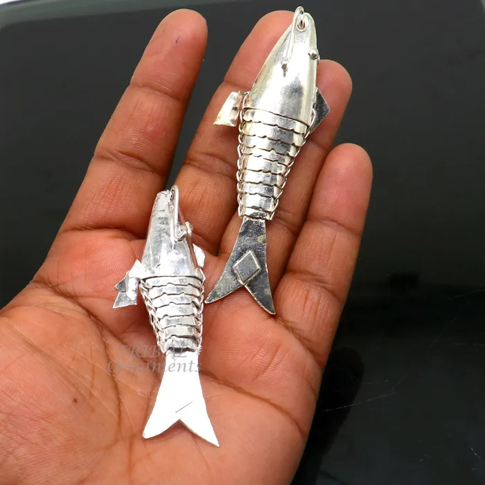 Solid silver handmade silver fish Lord vishnu avatar Matsya Silver Puja Fish For Prosperity And Good Luck best collectible art su901 TRIBAL ORNAMENTS Necklaces