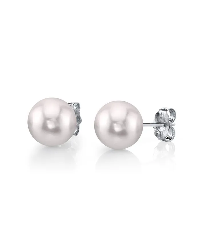 spt 8590mm White Akoya Round Pearl Stud Earrings Earrings