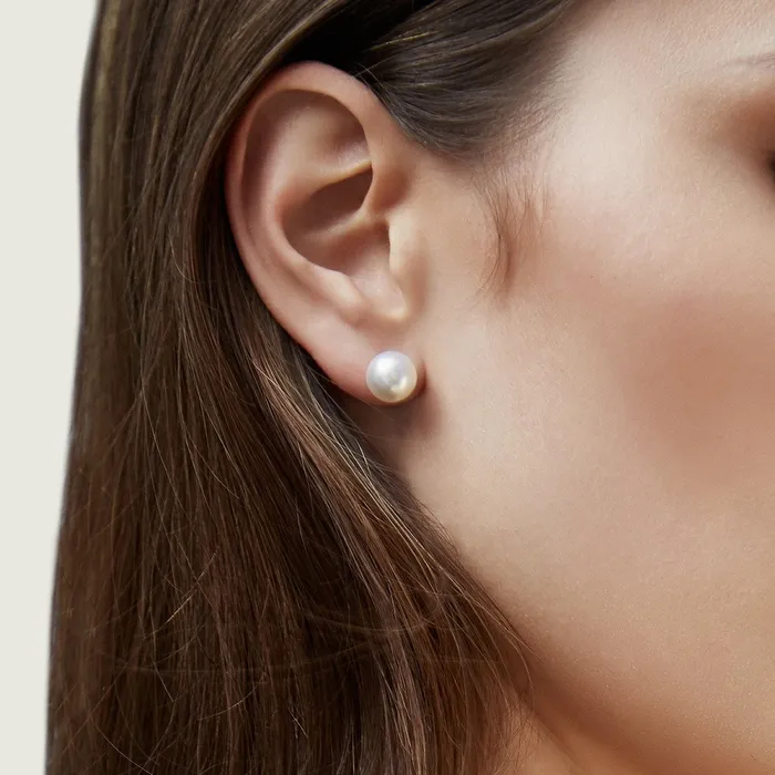 spt 8590mm White Akoya Round Pearl Stud Earrings Earrings