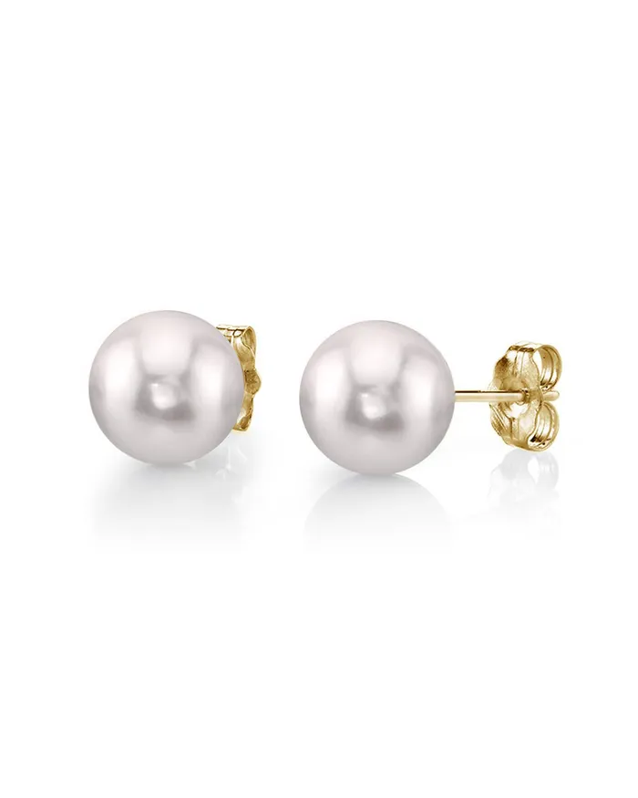 spt 8590mm White Akoya Round Pearl Stud Earrings Earrings